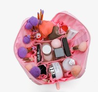 Trousse de Toilette de Voyage Grande Capacité à Rayures Horizontales en PU avec Fermeture Éclair, Imperméable, Multi-Compartiments, Organisateur de Maquillage pour Femme