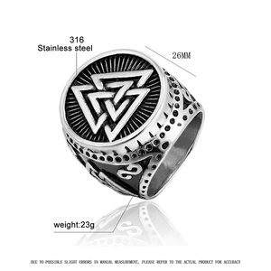 Bague nordique en acier inoxydable plaqué or véritable, style punk vintage, finition antique, bijou gravé, résistant au ternissement - Product Image 2