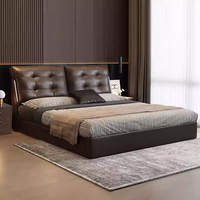 Lit en cuir de luxe léger, style moderne, avec rangement, pour hôtel italien, ensemble de lit marron, mobilier de chambre à coucher, cadre de lit king size de haute qualité - Vente chaude