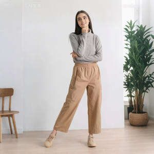 Pantalon court femmes décontracté <span class=keywords><strong>taille</strong></span> haute jambe large pantalon de salon 2025 ample léger <span class=keywords><strong>coton</strong></span> Capris avec poches - Product Image 2