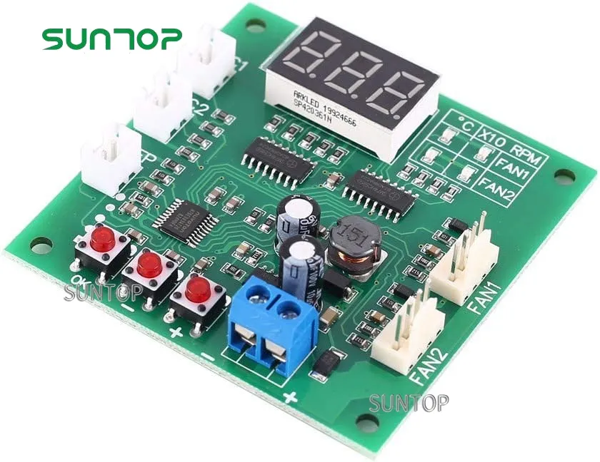 PWM Driver Module, DC 12V 24V 48V 2 Channel 4-Wire Fan Temperature Controller Speed Governor Display Module for PC Fan/Alarm