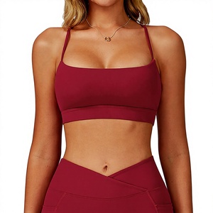 Sujetador Deportivo de Primera Clase para Mujer, Cuello Cuadrado, Tirantes Finos, Soporte Medio, Color Sólido, Ropa Deportiva para Yoga, Color Rojo, Sujetador Deportivo para Fitness - Product Image 1