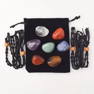 Natural Spiritual Quartz Stone Crafts Raw Gem Amethyst Aventurine Tumbled Polished Black Net Woven Necklace Crystal DIY Pendant