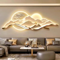 Peinture Paysagère Moderne de Luxe avec Éclairage LED pour Salon, Vues de Montagnes Dorées, Idéale pour les Murals au Dos du Canapé