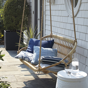 Chaise suspendue en bambou naturel en rotin pour jardin de patio, double place - Product Image 2