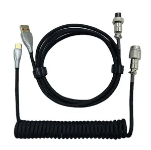 Color Custom Braid Coiled USB Type C GX12 Coiled Mechanical Keyboard Cable With Aviator Connector