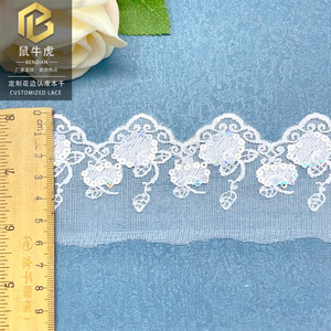6cm <strong>White</strong> Sequined Milk Silk Mesh <strong>Lace</strong> Trim, Floral Leaf Embroidery Ribbon for Skirt Hem <strong>Dress</strong> Garment Accessories Wholesale - Product Image 5