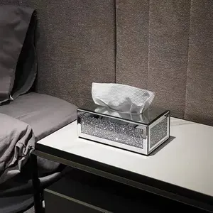 Hancur Berlian Cermin Perak Mewah Unik Hancur Berlian Kotak Tisu Kotak Kertas Akrilik Pemegang untuk Kamar Mandi/Dapur/Mobil