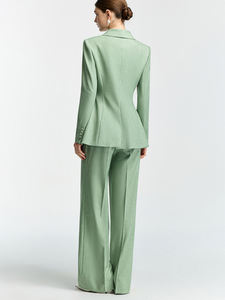 Pantaloni larghi da <span class=keywords><strong>donna</strong></span> in stile britannico doppiopetto con stampa di frutta <span class=keywords><strong>verde</strong></span> snellente stile Casual per affari completo completo completo 2 pezzi - Product Image 4