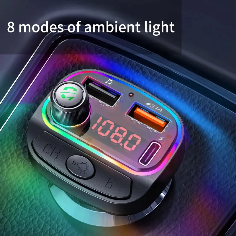 Colorful Lights Car Bluetooth Transmitter Fm 3.1A Car Usb Charger Multifunction Car Mp3 Player