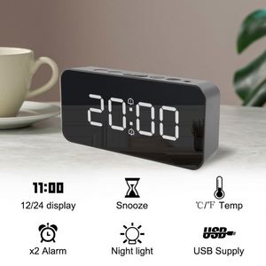 นาฬิกาปลุกดิจิตอล LED แบบกระจก นาฬิกาตั้งโต๊ะอิเล็กทรอนิกส์ สำหรับบ้าน ห้องนั่งเล่น ดีไซน์ทันสมัย พร้อมไฟแบ็คไลท์อัตโนมัติ - Product Image 2