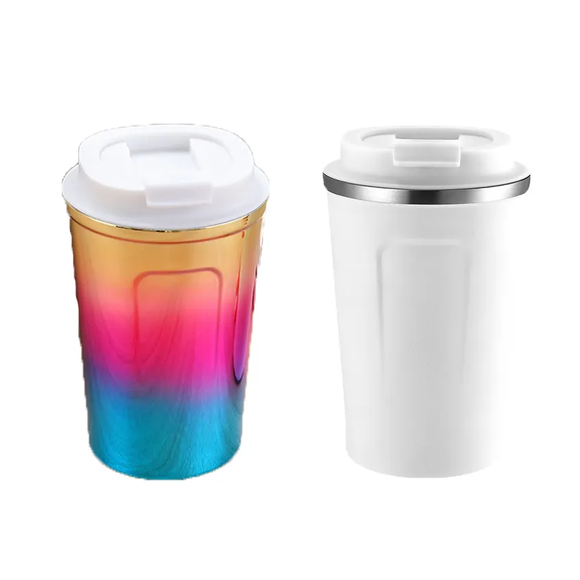 380ML UV placcatura tazza di caffè bianco personalizzabile Flip Top ufficio tazze da viaggio per Business regalo di compleanno