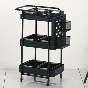 <span class=keywords><strong>Chariot</strong></span> de rangement autoportant en acier au carbone pour cuisine, support multifonctionnel à trois niveaux pour outils de nettoyage au design moderne - Product Image 2