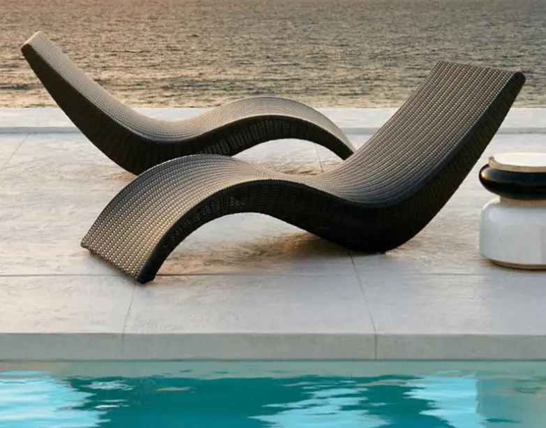Silla de playa de ratán para piscina al aire libre, cama en forma de S, Ocio en la playa