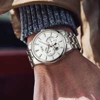Montre de luxe pour homme I&W, cadran blanc, squelette, sous-cadran, marqueurs en diamant, affichage multifonction, bracelet en acier inoxydable Miyota