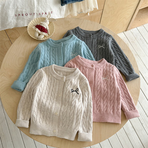 <b>Girls</b> Knitted <b>Cardigan</b> Cotton Solid Color Autumn Sweater Coat Single Breasted <b>Pink</b> Beige Gray Blue Kids Fashionable - Product Image 2