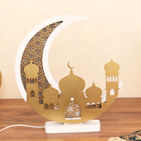 Lampe de nuit artisanale du Ramadan, mosquée, lampe en bois LED, décoration de table islamique, décorations de l'Aïd Moubarak, décorations du Ramadan, lampe en forme de lune