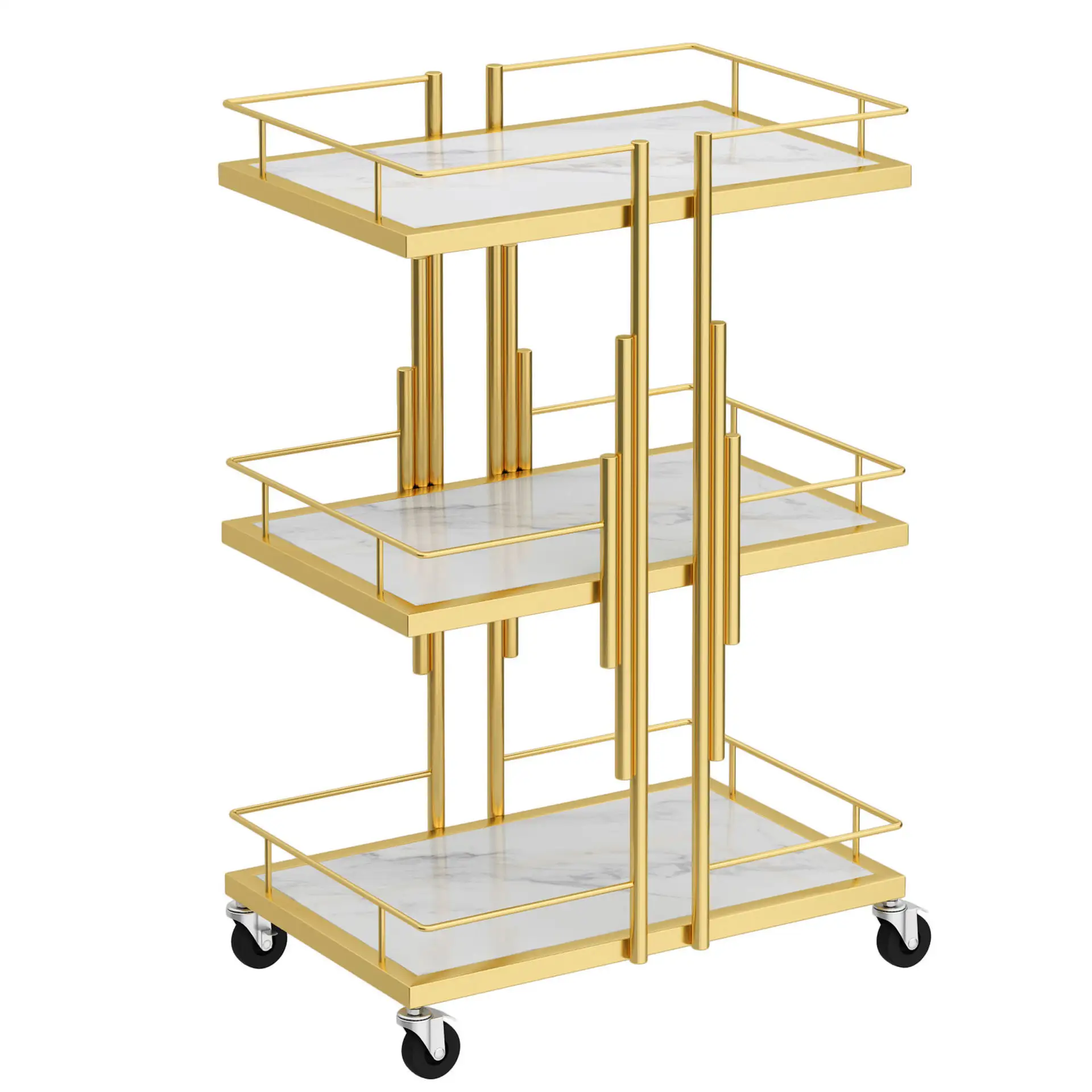 kelly Beauty New Design Makeup Salon Cart 3 Tiers Pedicure Spa Nail Shop Trolley Gold Beauty Trolley With Lockable Wheels