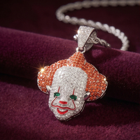 Collier pendentif visage de clown glacé, bijoux hip-hop en strass CZ, chaîne streetwear pour hommes et femmes