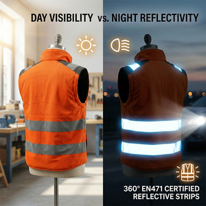 Veste de sécurité réfléchissante épaisse d'hiver sans manches à haute visibilité avec plusieurs poches, logo personnalisé, vêtements de travail pour hommes - Product Image 4