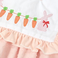Bébé filles printemps tenue à volants mignon pâques smocké rose barboteuse lapin carotte brodé bavoir bulle avec point suisse