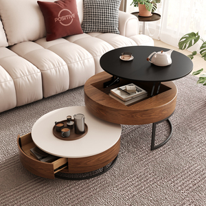 NOVA Marble Top Round Nesting Center Table Define Madeira Maciça 2pcs Levante A Mesa De Café Com Armazenamento Moderna Mobília Da Sala De Estar - Product Image 2