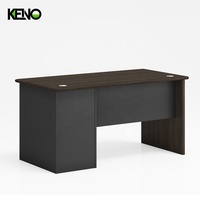 Bureau d'ordinateur moderne style Mid-Century, simple, en bois et mélaminé, idéal pour réception ou promotion, avec comptoir intégré.