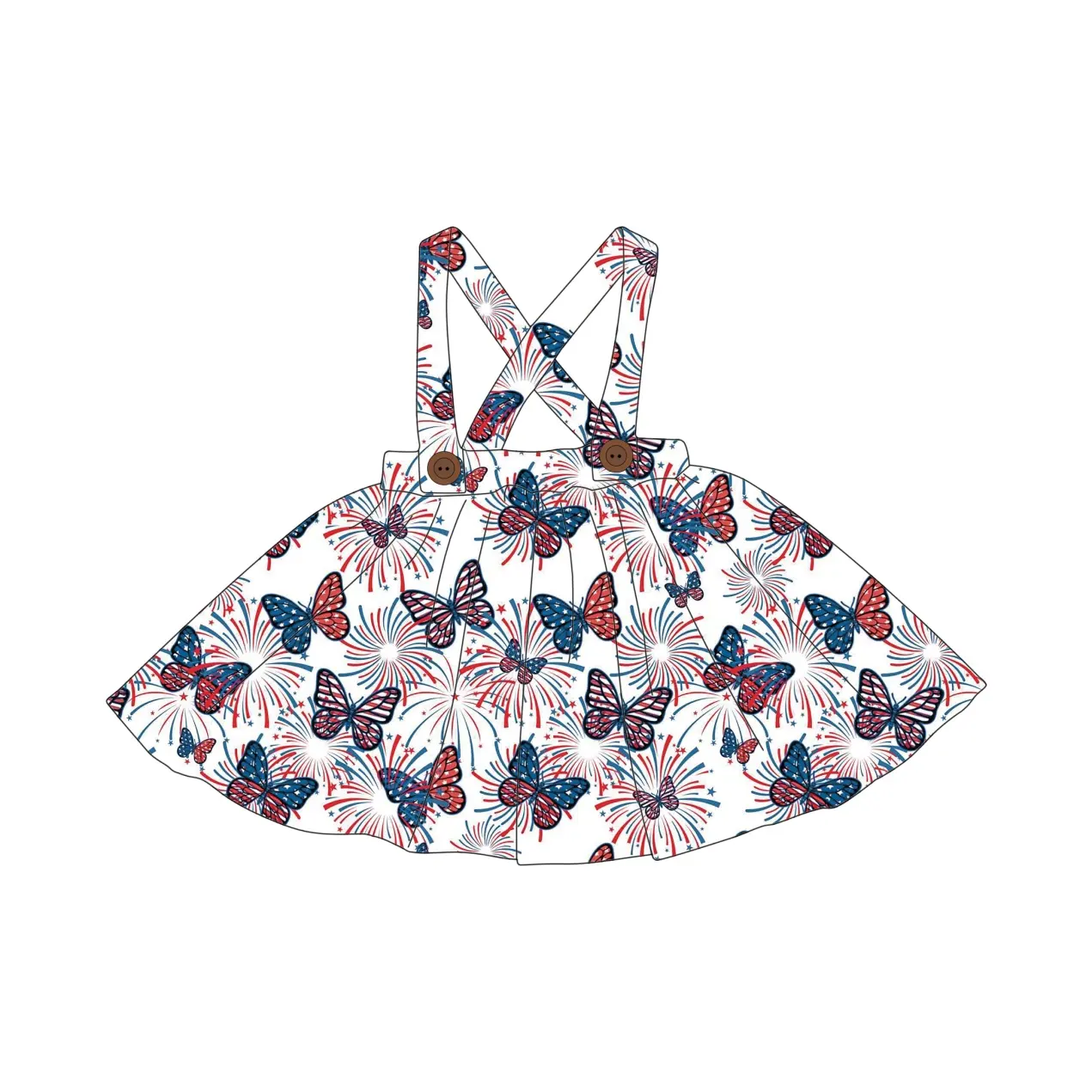 Gaun kostum bayi perempuan, pakaian musim panas untuk bayi 2024 pola kembang api kupu-kupu 0-12 tanpa lengan dengan pita anak-anak