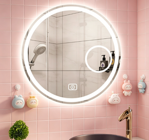 Round LED Bathroom <b>Mirror</b> Anti Fog Wall Mounted Smart <b>Makeup</b> <b>Mirror</b> 3 Color Dimmable Touch Screen for Hotel Home - Product Image 4