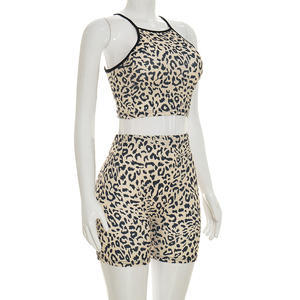 Viviblook J26ST217 Women <b>Sexy</b> <b>Set</b> Sleeveless Leopard Print Tank Top Skinny Shorts Two Piece <b>Set</b> for Ladies - Product Image 3
