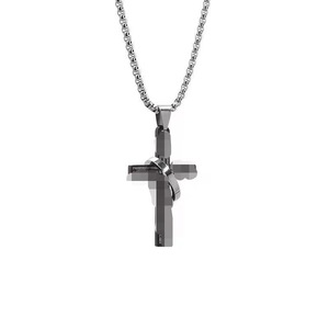 Collier Croix Religieuse Streetwear Hip Hop pour Hommes et Femmes, en Acier Inoxydable Poli, Style Gothique, avec Anneau - Product Image 5
