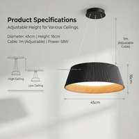 Luminaire suspendu minimaliste en acrylique 45 cm 56 W LED pour salle à manger, îlot de cuisine