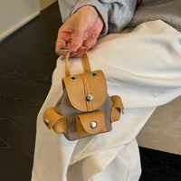 Gantungan Tas Mini Backpack Model Snap Button dengan Penutup Kulit, Carabiner, Klip Pinggang, Gantungan Kunci, Multi Kantong, Gaya Vintage, Custom