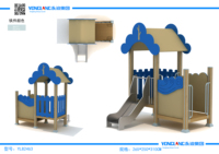 Aire de jeux extérieure aspect bois avec toboggan en acier galvanisé et panneau en PE certifié TUV 265x250x310cm pour maternelle et préscolaire