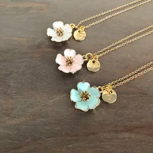 Hibiscus Flower Necklace Enamel Poppy Charm with Letter Pendant Necklace Personalized Jewelry for Girls Women Birthday Gifts