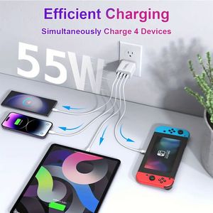 UK EU US AU <b>Plug</b> 2 <b>USB</b>-QC 3.0 2 Type-C Fast GAN Pd 55W Fast Charging 4 Ports Phone Chargers for Mobile Phones - Product Image 5