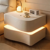 Table de Chevet Minimaliste Écologique avec Lumière LED Tactile, 2 Tiroirs, Table de Rangement Moderne pour Chevet, Meuble Durable à Capteur pour Hôtel