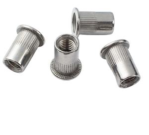 Tuerca de remache SS304 Tuerca de remache de cabeza plana de acero inoxidable Tuerca de remache de cabeza plana de grano recto chapada en zinc métrica/imperial moleteada - Product Image 5