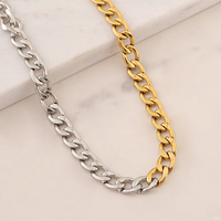 Kalung Choker Rantai Cuban Tebal Minimalis Dua Warna Lapis Emas 18K PVD Stainless Steel untuk Wanita, Perhiasan Tahan Air