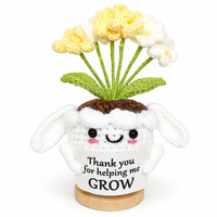 Ornement de pot de fleurs en crochet fait main, lapin mignon personnalisé avec fleur de mignonnette, pour soutien émotionnel, avec étiquette positive, cadeau