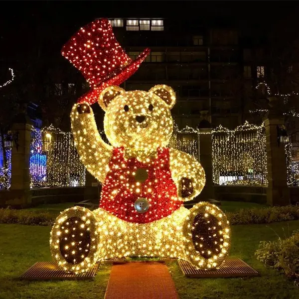 Christmas Holiday Outdoor Lighting Decoration Giant LED Christmas Teddy Bear Lights For Street Shopping Mall Decoration