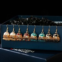 Boucle D'oreille style ethnique turque avec perles colorées pour femmes, bijoux féminins Vintage, en or, petite cloche, style indien