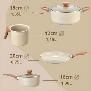 High Quality Ceramic Marble Coated Pot <b>Pan</b> Glass Lids Wooden Soft touch Handles Non Stick 6 Piece Aluminium Cookware Set - Product Image 3