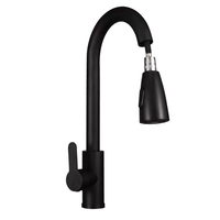 Robinet de cuisine commercial moderne à poignée unique en acier inoxydable finition brossée noire fonction eau chaude froide céramique classique