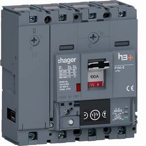 HES101NC ปรับแต่งได้ด้วยชุดเบรกเกอร์แบบหล่อขึ้นรูป Hagers รุ่น h3+ P160 LSIG Energy 4P 70kA 100A ปรับค่าได้ - Product Image 1