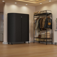 Porte-vêtements robuste en acier inoxydable avec housse, capacité de 380 lb, armoire roulante avec étagères, roulettes verrouillables, organisateur