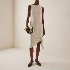 <span class=keywords><strong>Robe</strong></span> midi blanche sans manches pour femme, col bateau, <span class=keywords><strong>d</strong></span>étail noué froncé sur le côté, ourlet asymétrique, <span class=keywords><strong>robe</strong></span> de cocktail, <span class=keywords><strong>robe</strong></span> de bureau, <span class=keywords><strong>robe</strong></span> formelle - Product Image 1