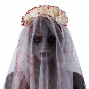 Novedoso Accesorio <span class=keywords><strong>de</strong></span> Disfraz <span class=keywords><strong>de</strong></span> <span class=keywords><strong>Novia</strong></span> Zombi para Fiesta <span class=keywords><strong>de</strong></span> Cosplay: Corona <span class=keywords><strong>de</strong></span> Rosas con Manchas <span class=keywords><strong>de</strong></span> Sangre Blanca y Velo <span class=keywords><strong>de</strong></span> <span class=keywords><strong>Novia</strong></span> Fantasma para Halloween - Product Image 1