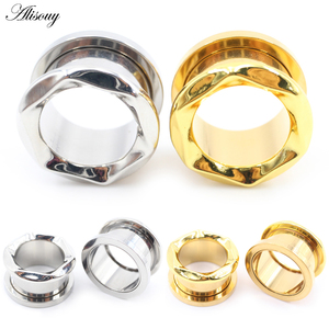 Alisouy 2 buah anting-anting tindik tubuh, anting-anting perenggang penyumbat lubang telinga berulir baja tahan karat - Product Image 1