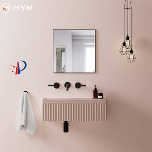 Factory Outlet custom Wall Hang colore grigio opaco <span class=keywords><strong>Stria</strong></span> Stripes lavabo da bagno in <span class=keywords><strong>pietra</strong></span> sintetica - Product Image 5